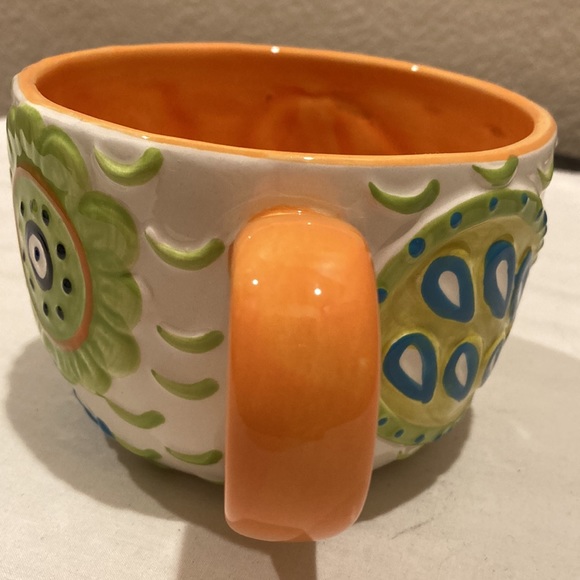 Clay Art Oversized Floral Owl Mug Cup Colorful Design with Orange Inside 18oz - Picture 4 of 8